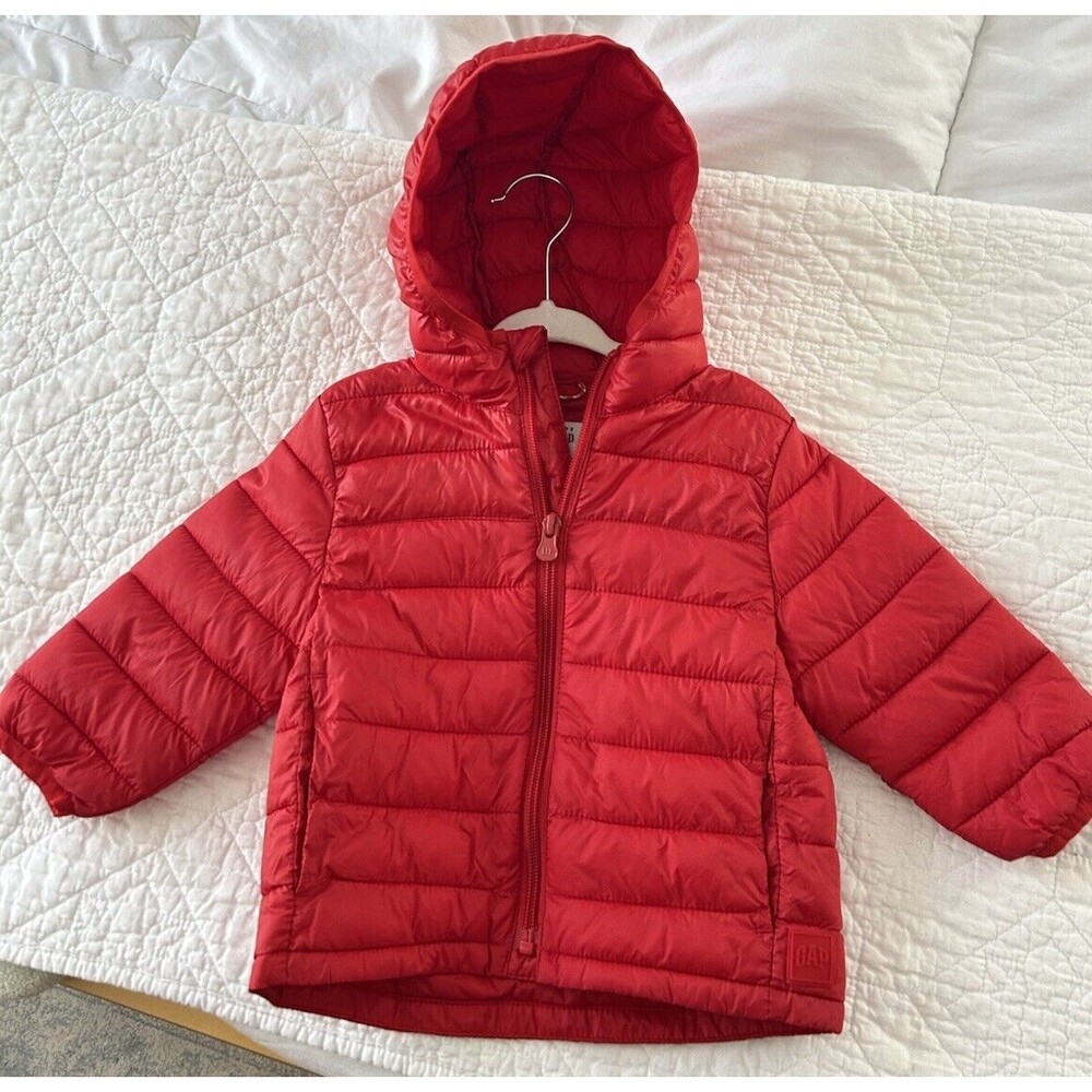 Baby GAP Primaloft Lightweight Puffer Coat Red 12-18months EUC Toddler Hood Warm